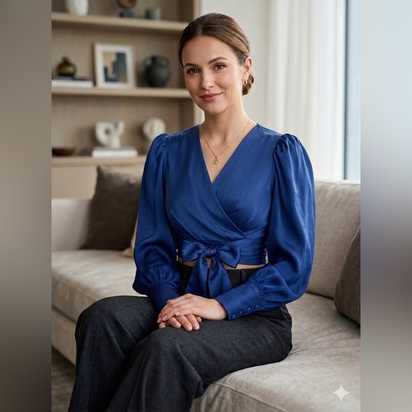 Banana Republic Tops - Banana Republic Cross Front Blue Cropped Blouse